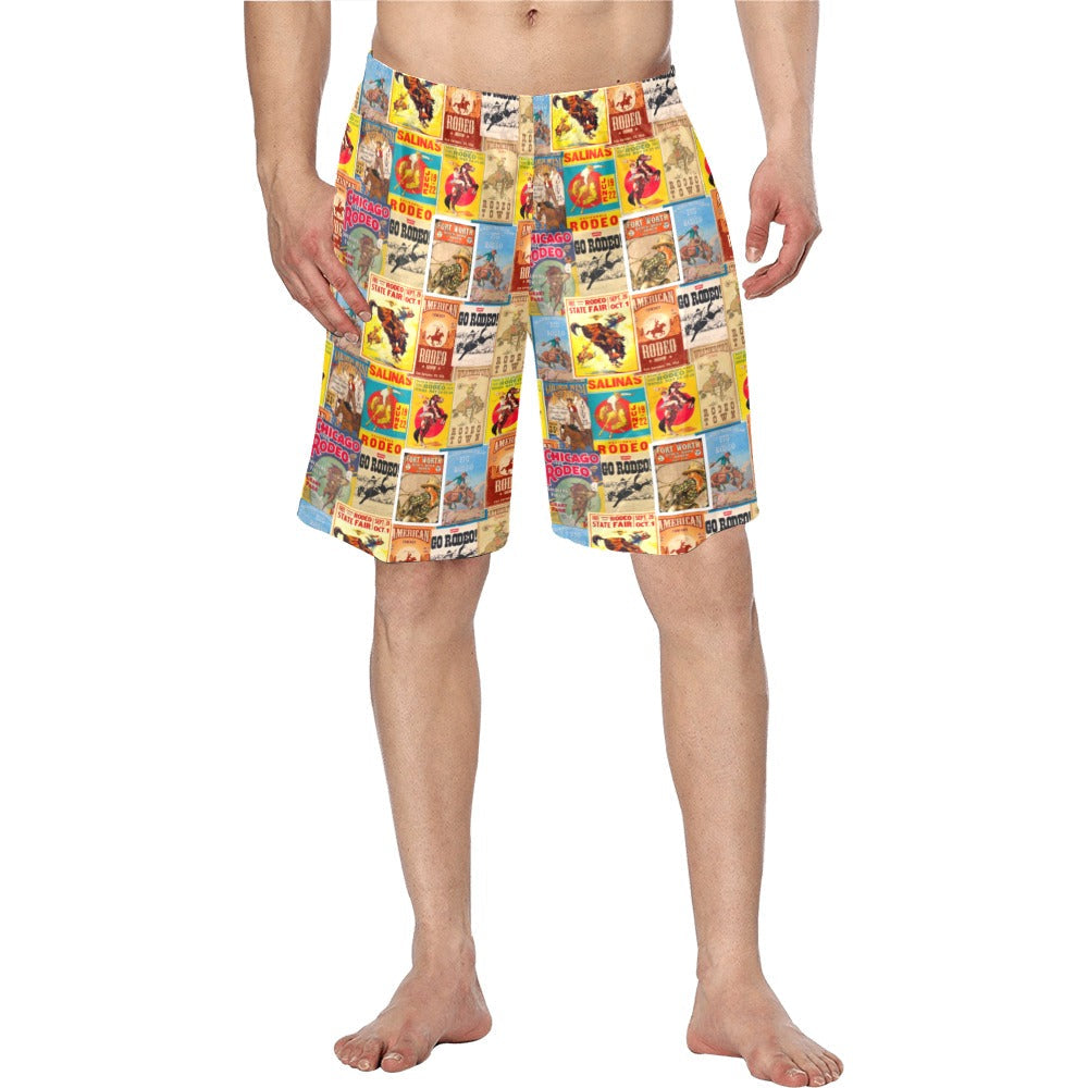 Baha Ranch Vintage Rodeo Poster Mens Western Swim Trunks Shorts