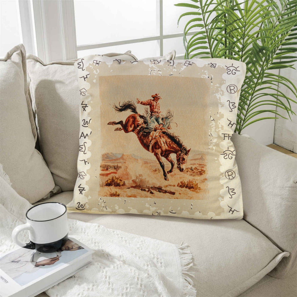 Baha Ranch Vintage Rodeo Stamp Throw Pillow Made in America