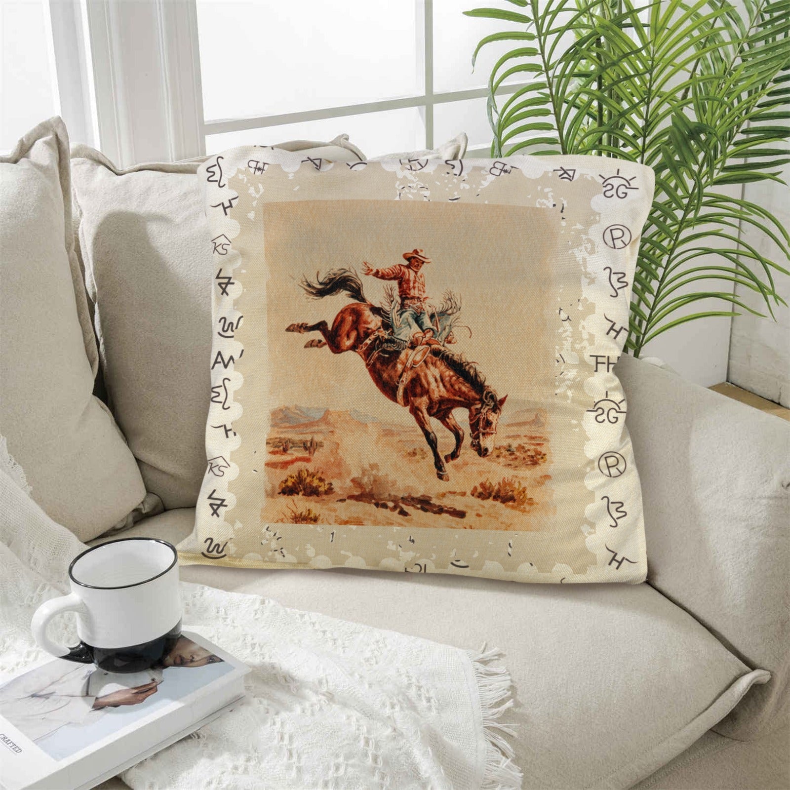 Baha Ranch Vintage Rodeo Stamp Throw Pillow Made in America