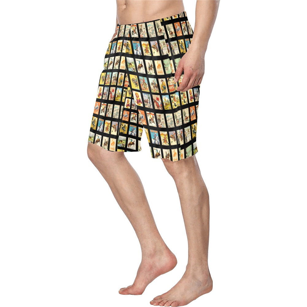 Baha Ranch Vintage Cowboy Collage Western Men's Swim Trunk Shorts