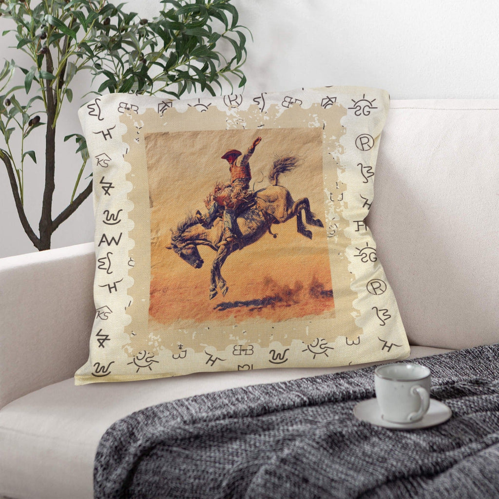 Baha Ranch Vintage Rodeo Stamp Throw Pillow Made in America