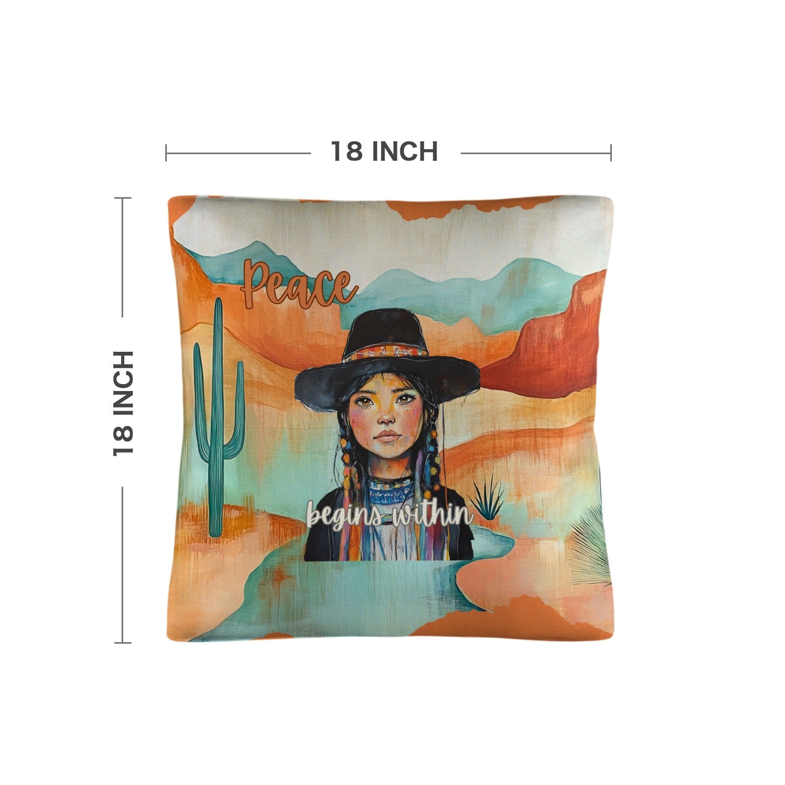 Baha Ranch Native Peace Begins Within Throw Pillow Case Made in America