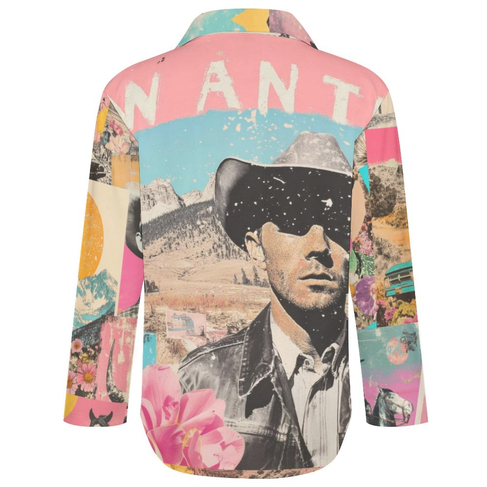 Baha Ranch Pop Western Wanted Collage Button Up Shirt