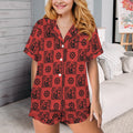 Baha Ranch Colores de Mexico Red Flamenco Mexican Tile Talavera Floral Satin Pajamas