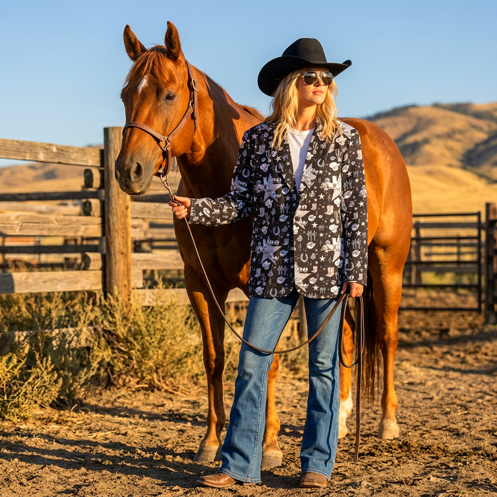 Baha Ranch Rhinestone Cowgirl Yeehaw Blazer Women's Blazer
