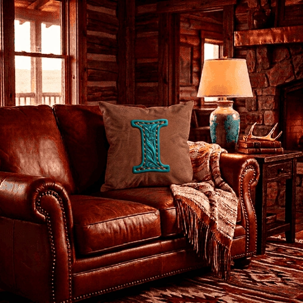 Baha Ranch Velvety Soft Western Tooled Initial Personalized Pillow Cover Made in America
