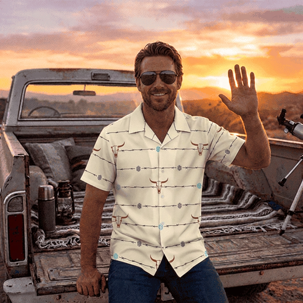 Baha Ranch Barbwire Aztec Hawaiian Shirt Made in America