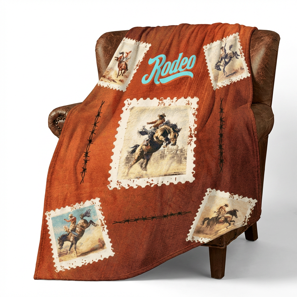 Baha Ranch Old Rodeo Western Throw Blanket 60" x 80" Ultra Soft Made in America