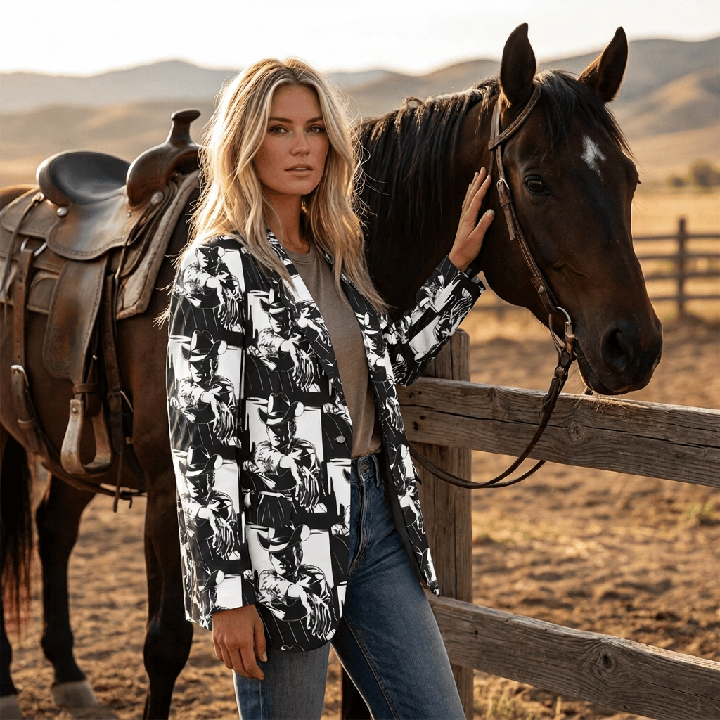 Baha Ranch Black White Cowboy Women's Western Blazer