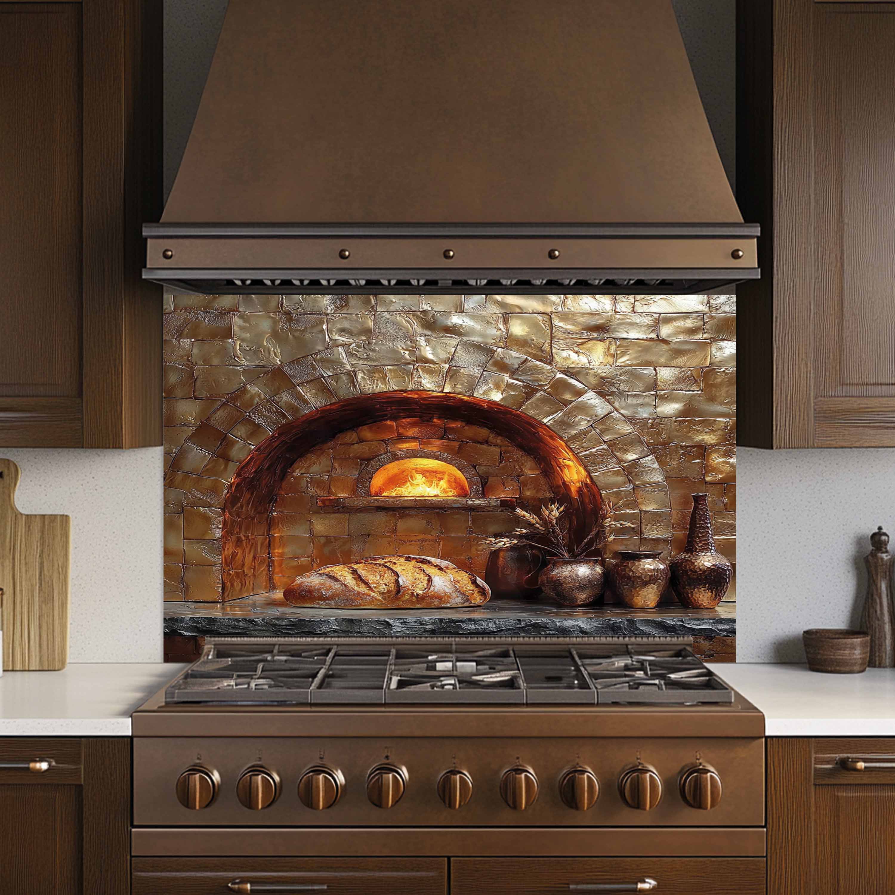 Rustic Brick Oven Kitchen Backsplash – Copper Look Tempered Glass Backsplash