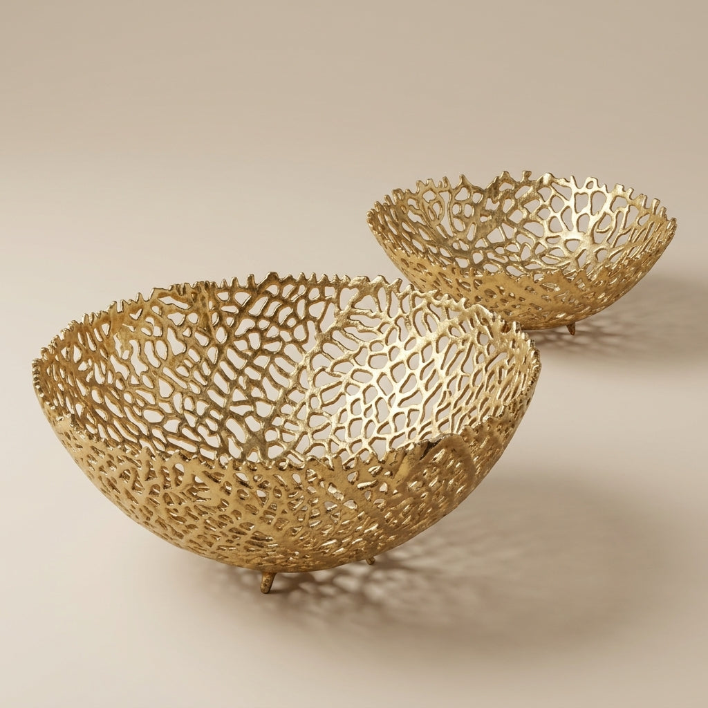 House of Avana Aluminum Gold Finish Metal Fruit Basket