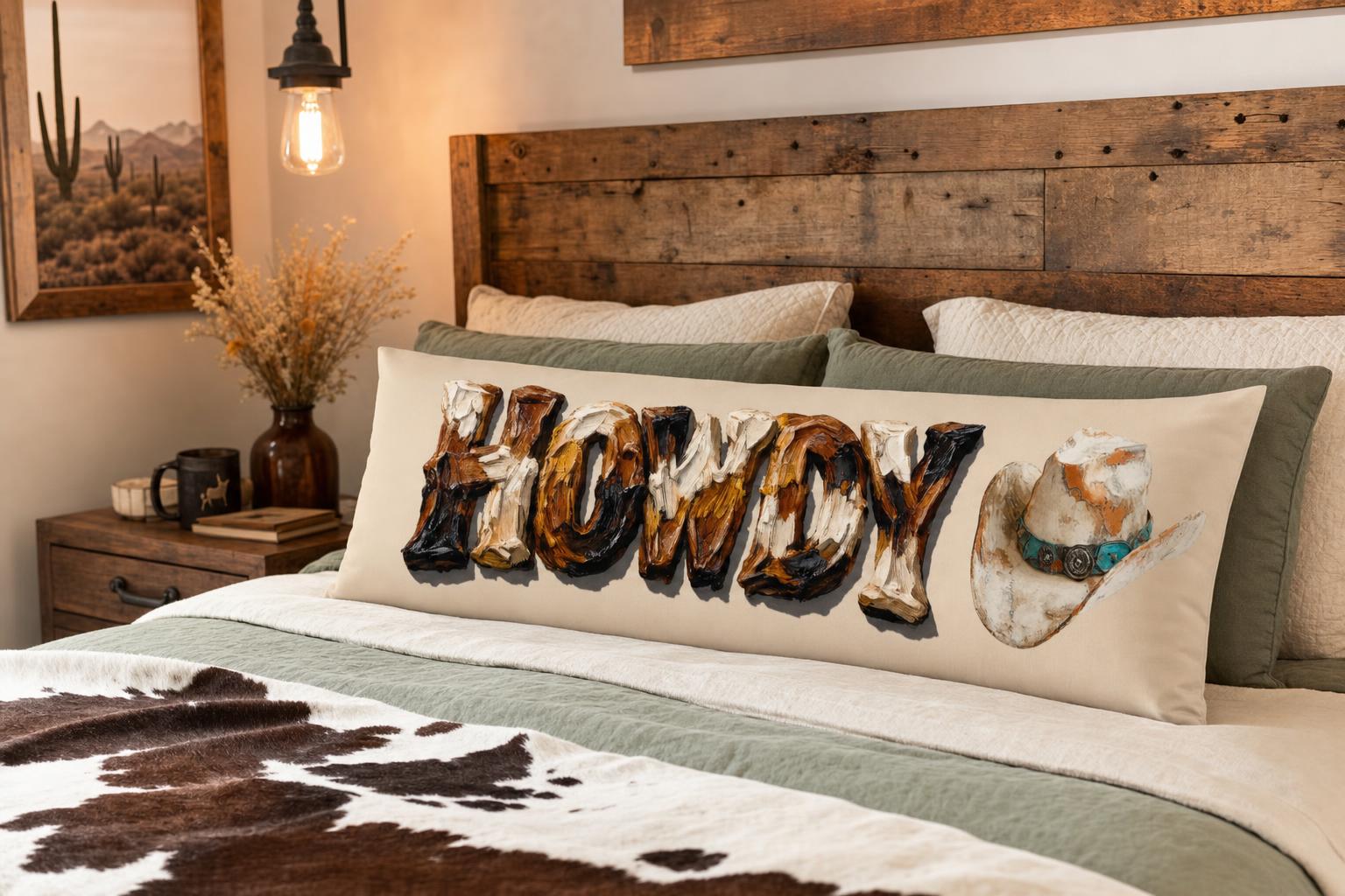 Baha Ranch Western Howdy Highland Cow Body Pillow Cover Made in America