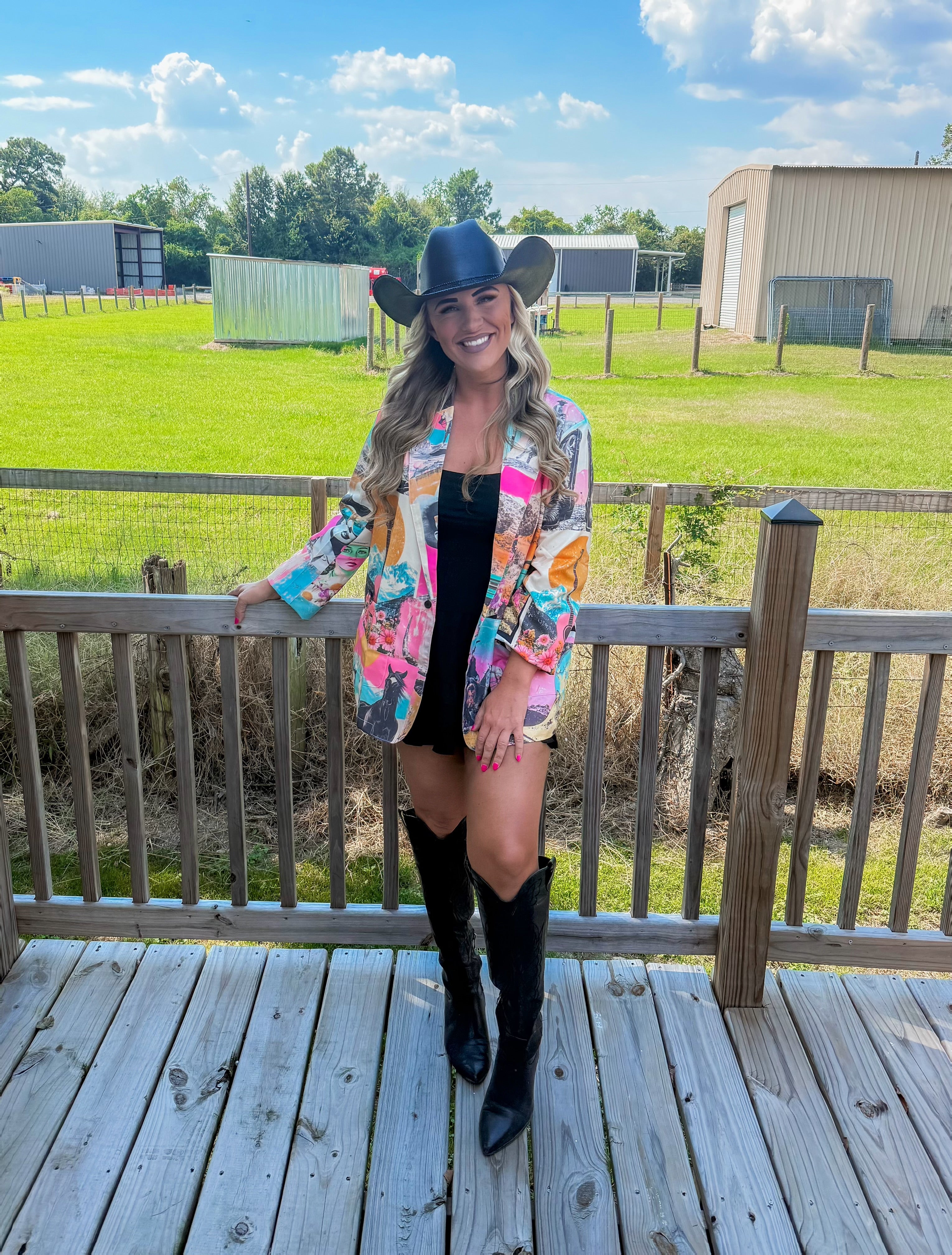 Baha Ranch Retro Pop Western Collage Blazer