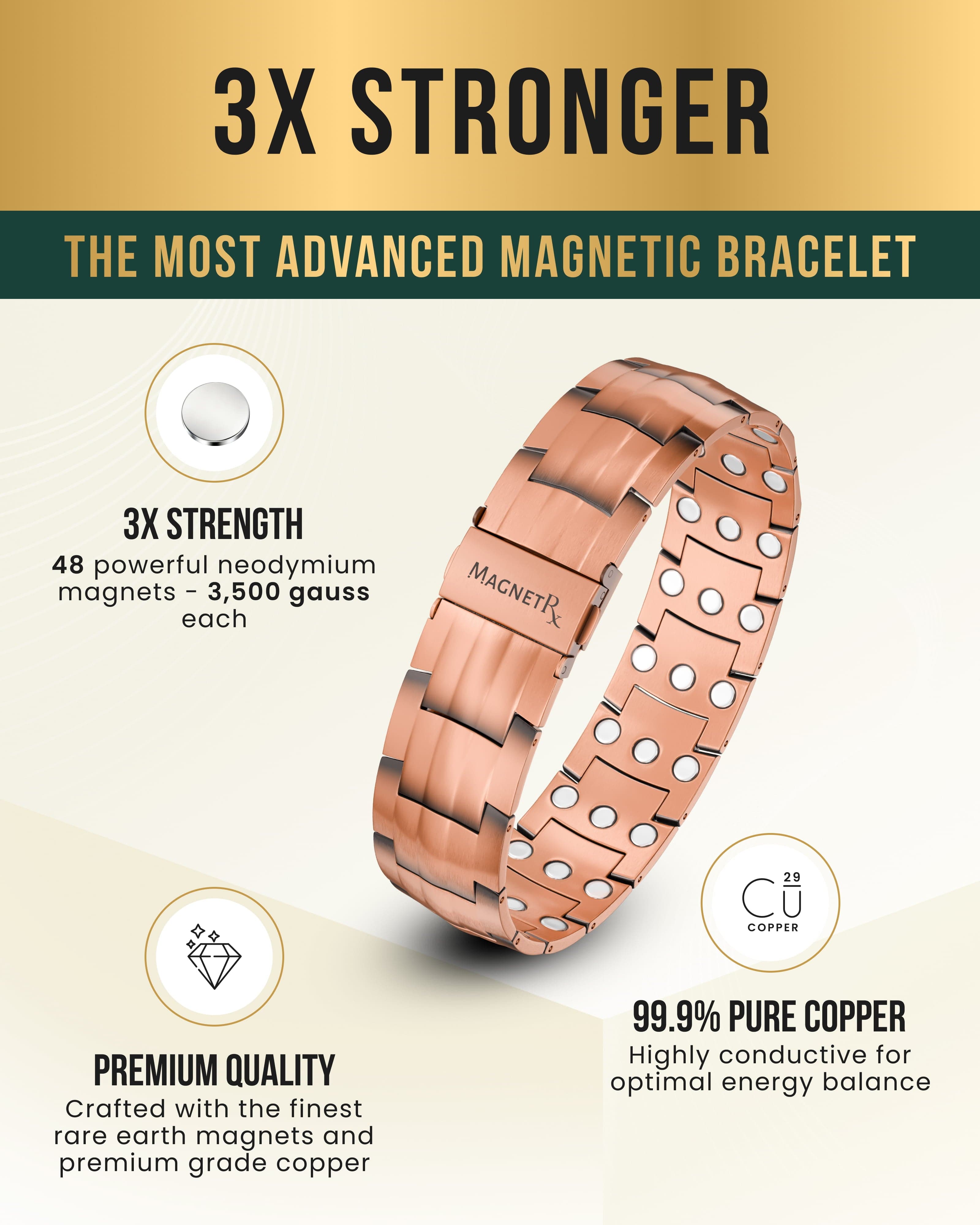 3x Strength Copper Magnetic Bracelet for Men (Legacy)