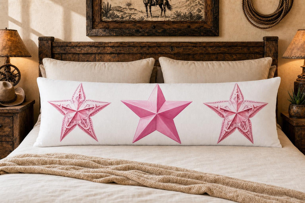 Baha Ranch Pink Cowgirl Stars Body Pillow Cover Made in America