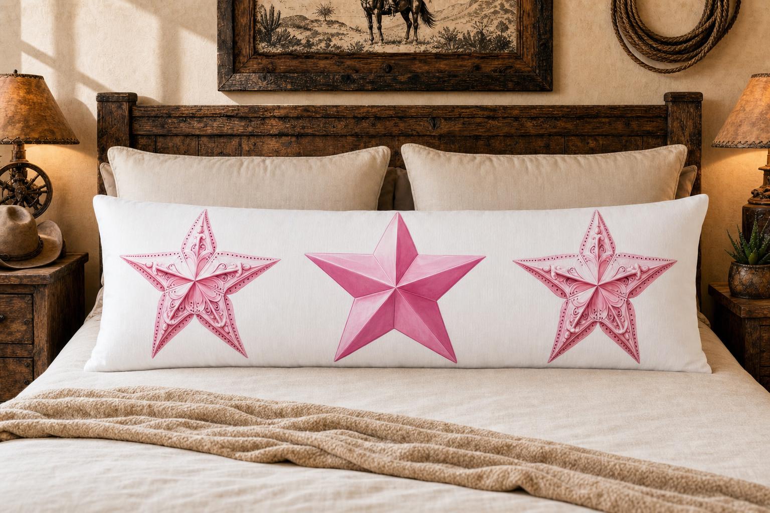 Baha Ranch Pink Cowgirl Stars Body Pillow Cover Made in America