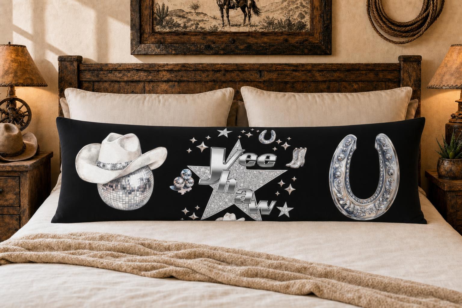 Baha Ranch Yeehaw Rhinestone Cowgirl Body Pillow Cover Made in America