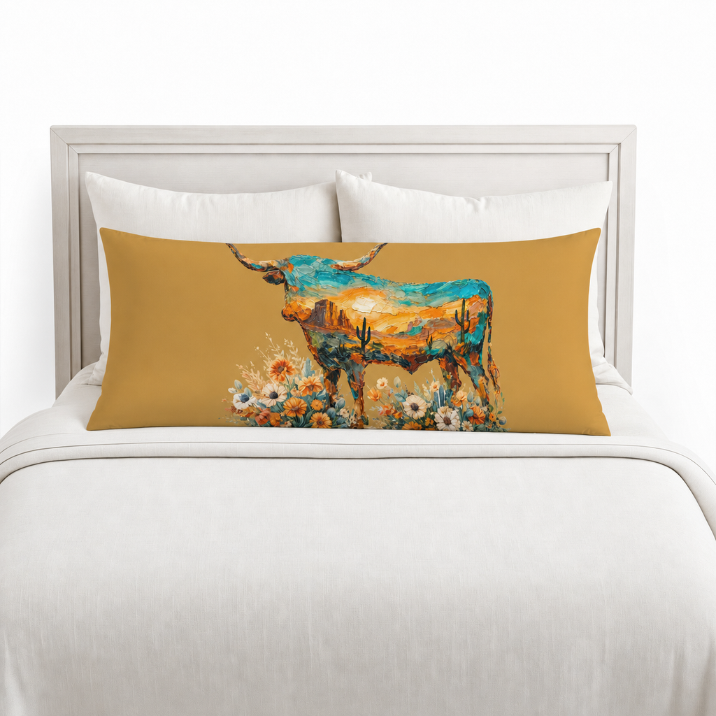 Baha Ranch Floral Longhorn Body Pillow Made in America