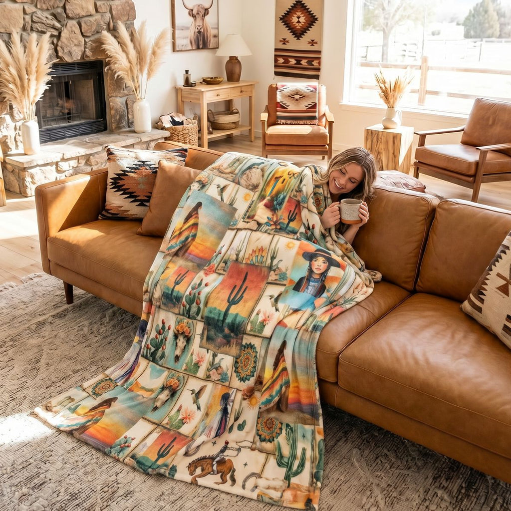 Baha Ranch Colores De Mexico Pictures of the Southwest 60" x 80" Throw Blanket Made In America