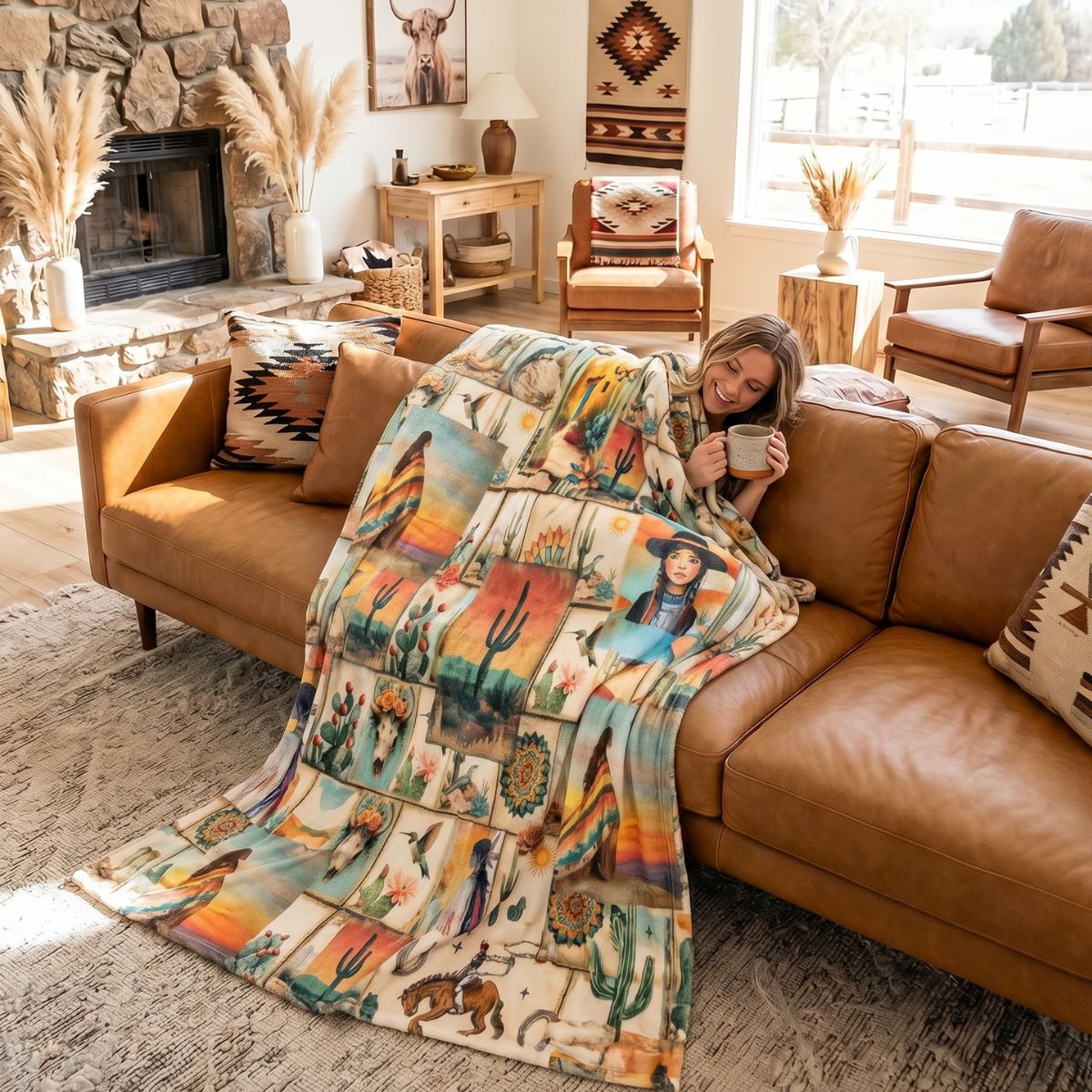Baha Ranch Colores De Mexico Pictures of the Southwest 60" x 80" Throw Blanket Made In America