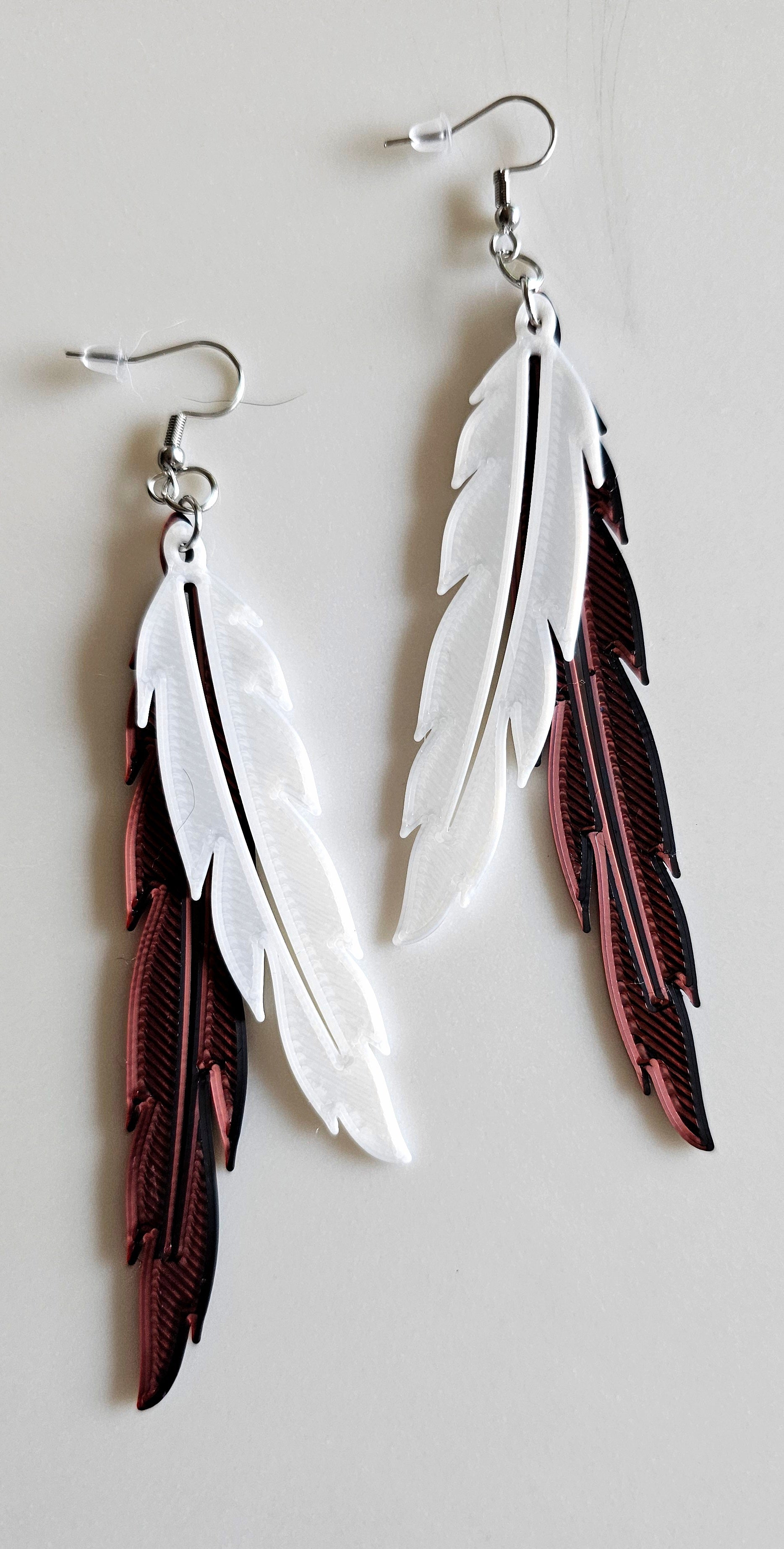 3D Print Double Feather Boho Earrings Made in America