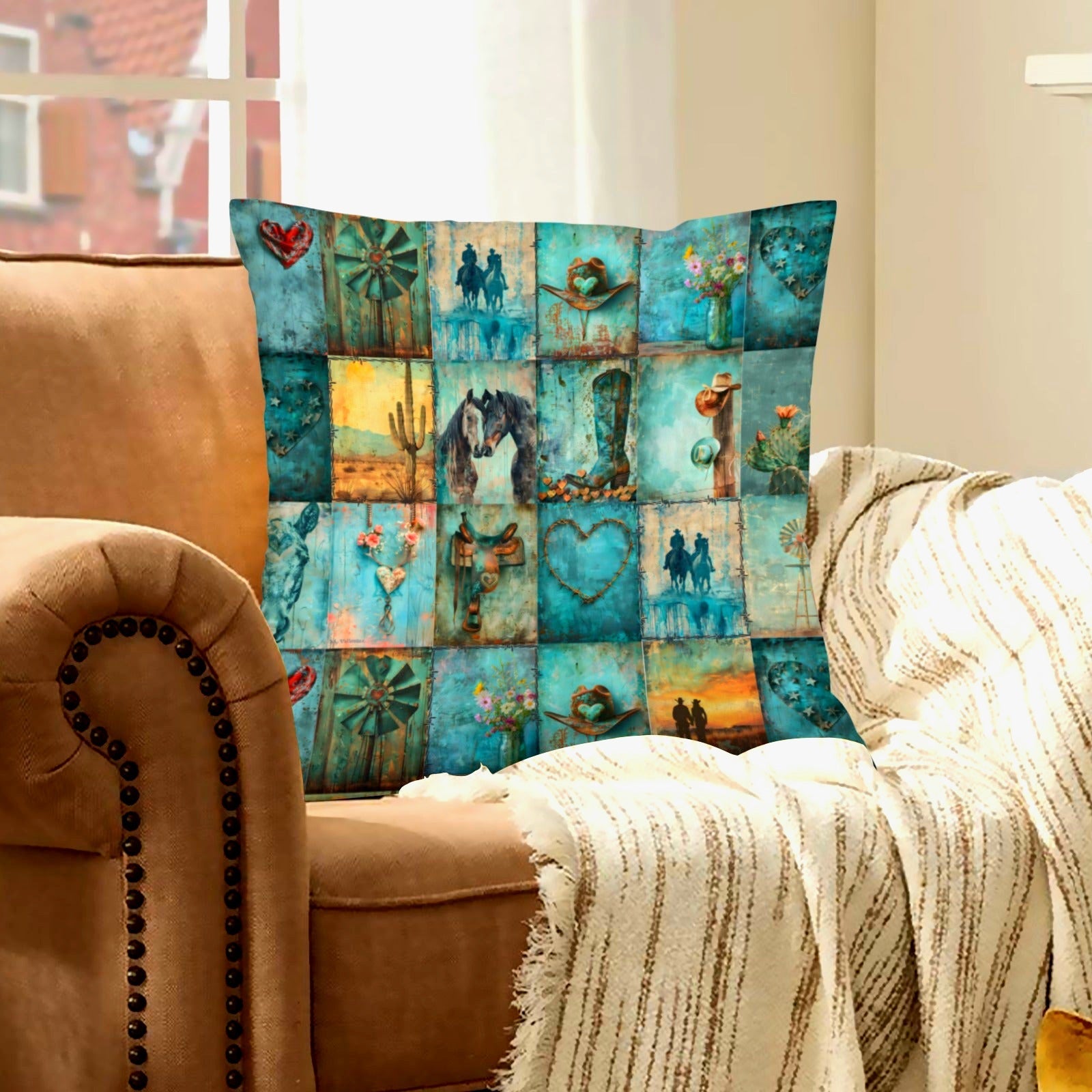 Baha Ranch turquoise Dreams Velvety Soft Pillow Case Made in America