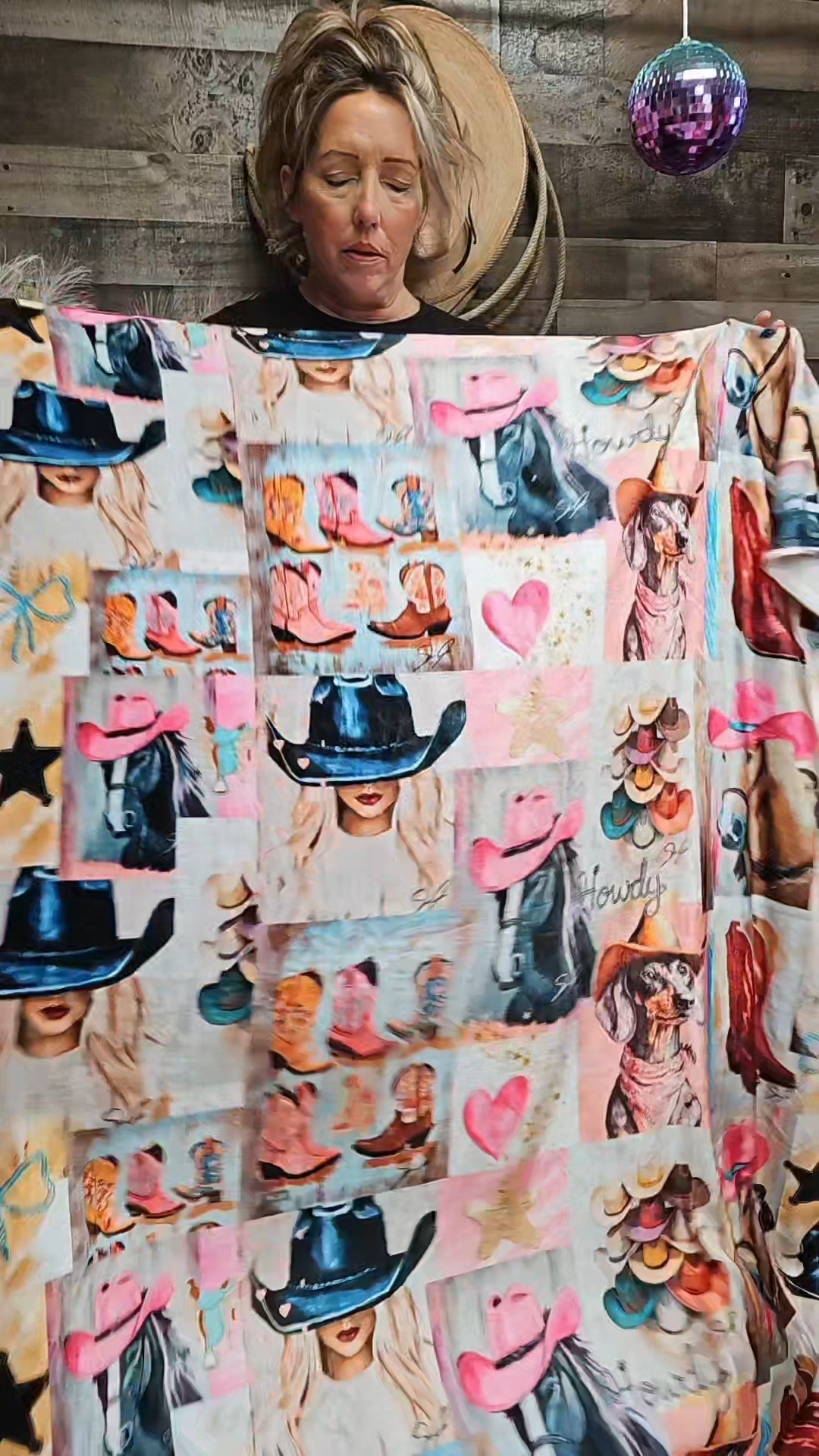 Baha Ranch Danilo Painted Cowgirl Collage Throw Blanket 60" x 80 Made in America