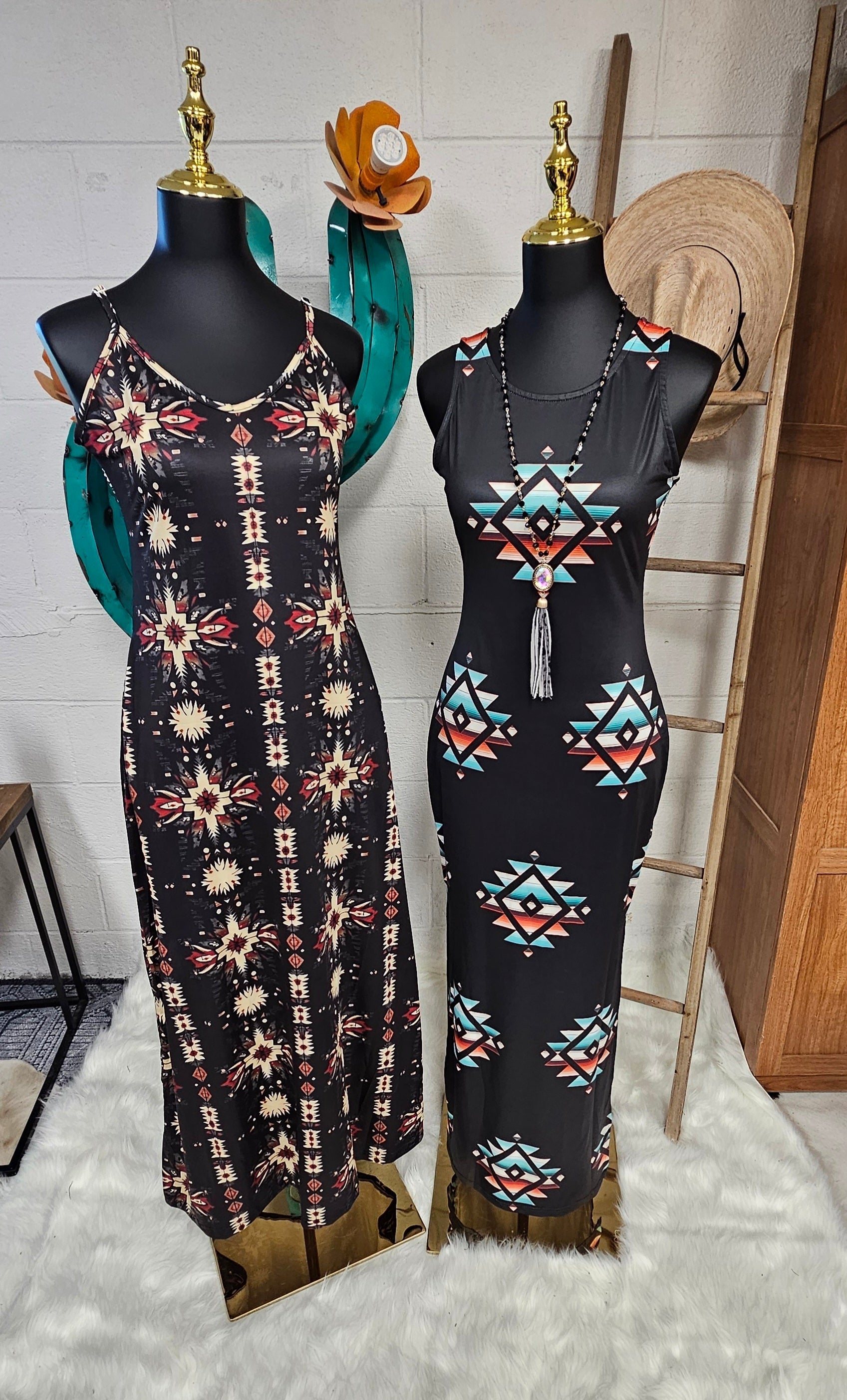 Baha Ranch Southwestern Aztec Sleeveless Bodycon Side Slit Western Maxi Dress