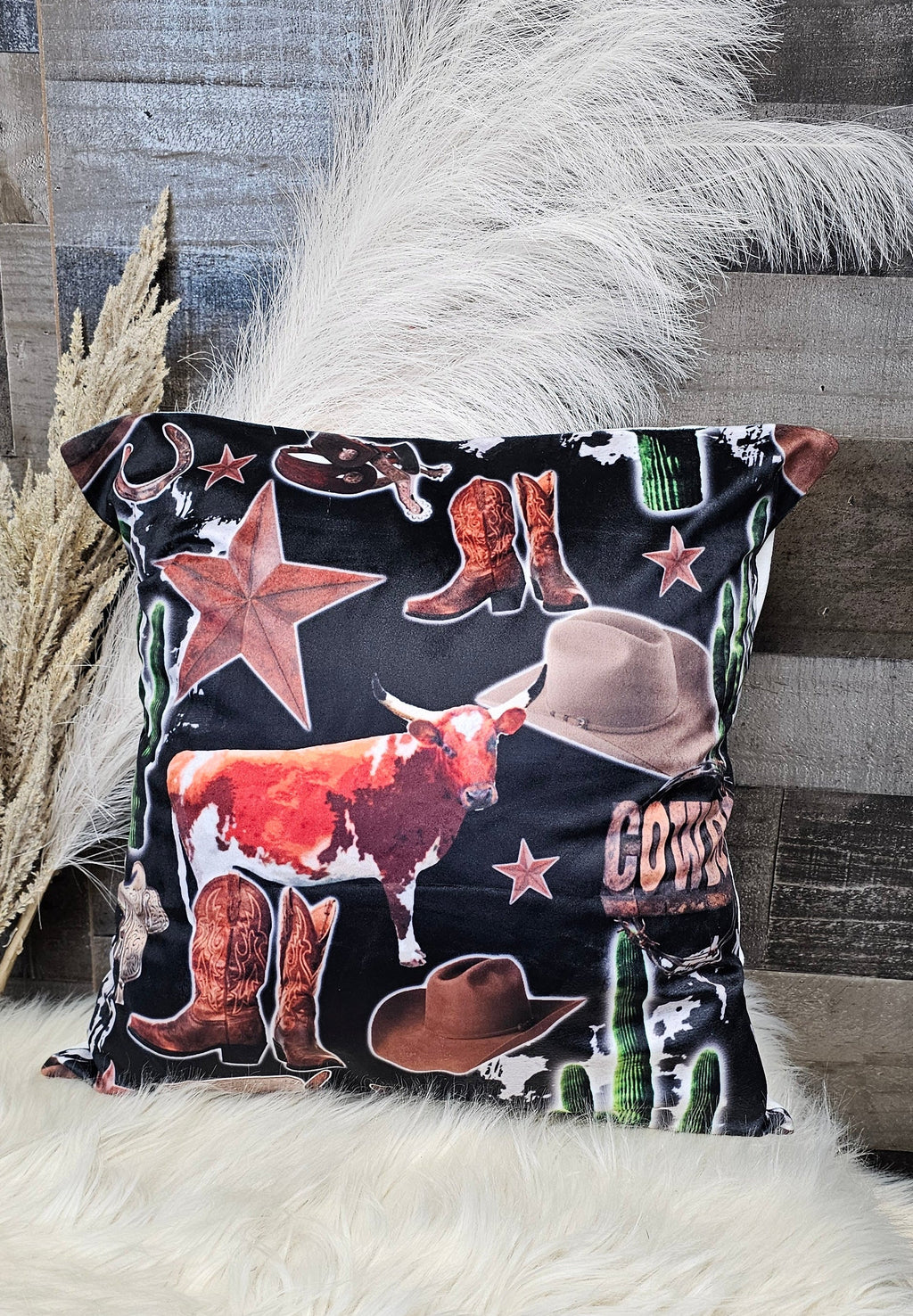 Baha Ranch Cowboy Collage Velvety Soft Throw Pillow Case Made in America