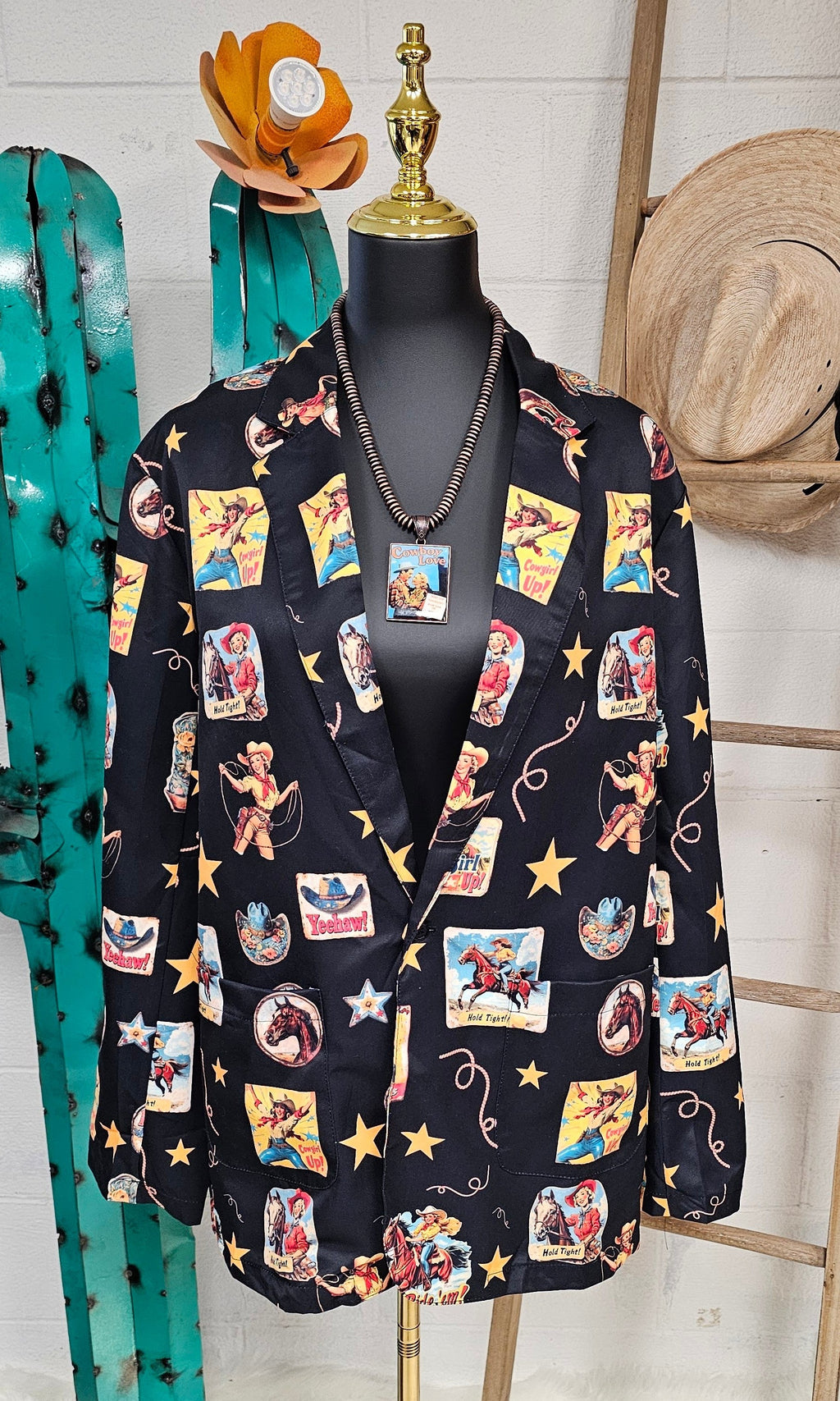 Baha Ranch Vintage Cowgirl Collage Western Blazer
