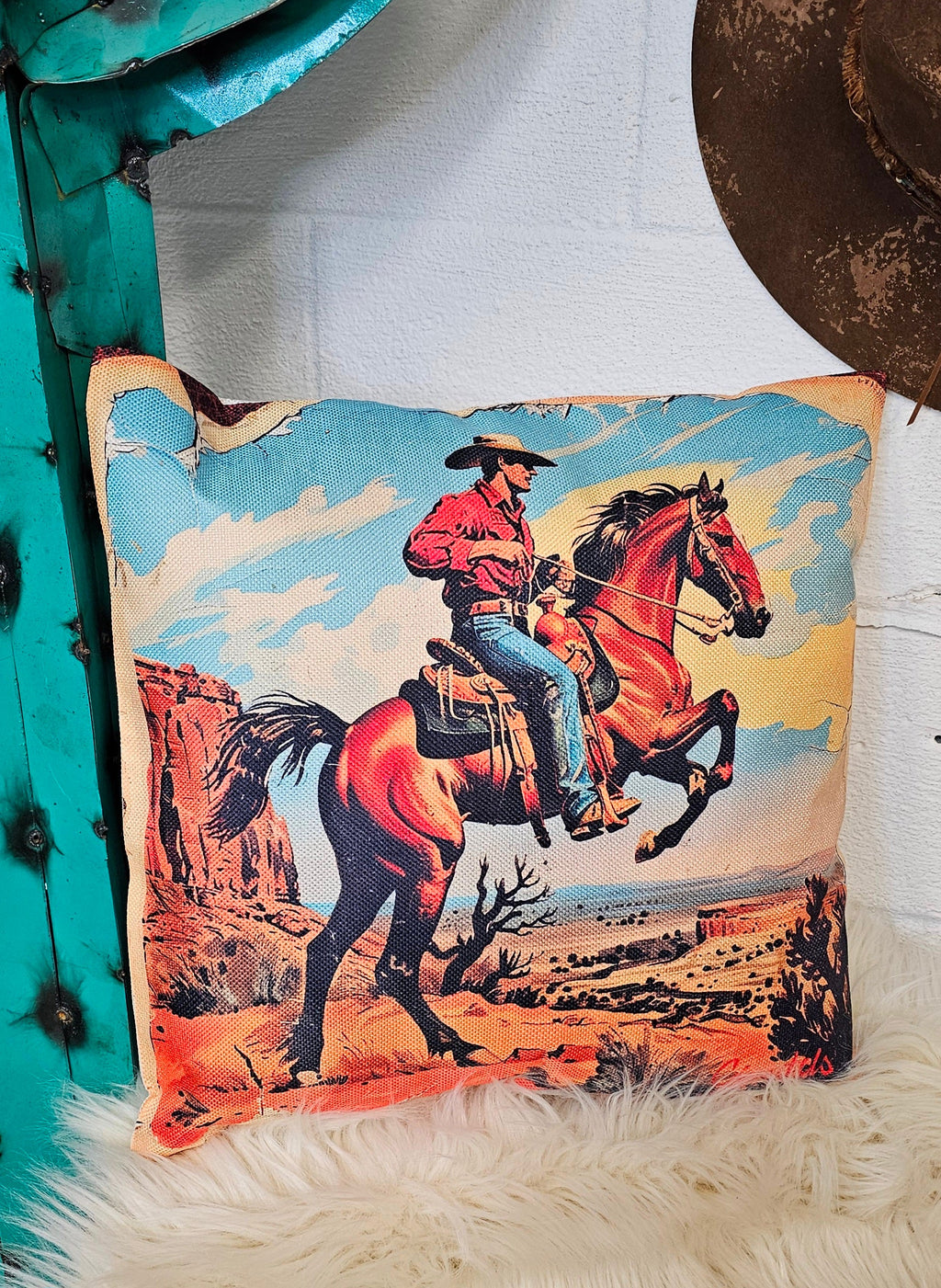 Baha Ranch Vintage Cowboy Pillow Case Made in America
