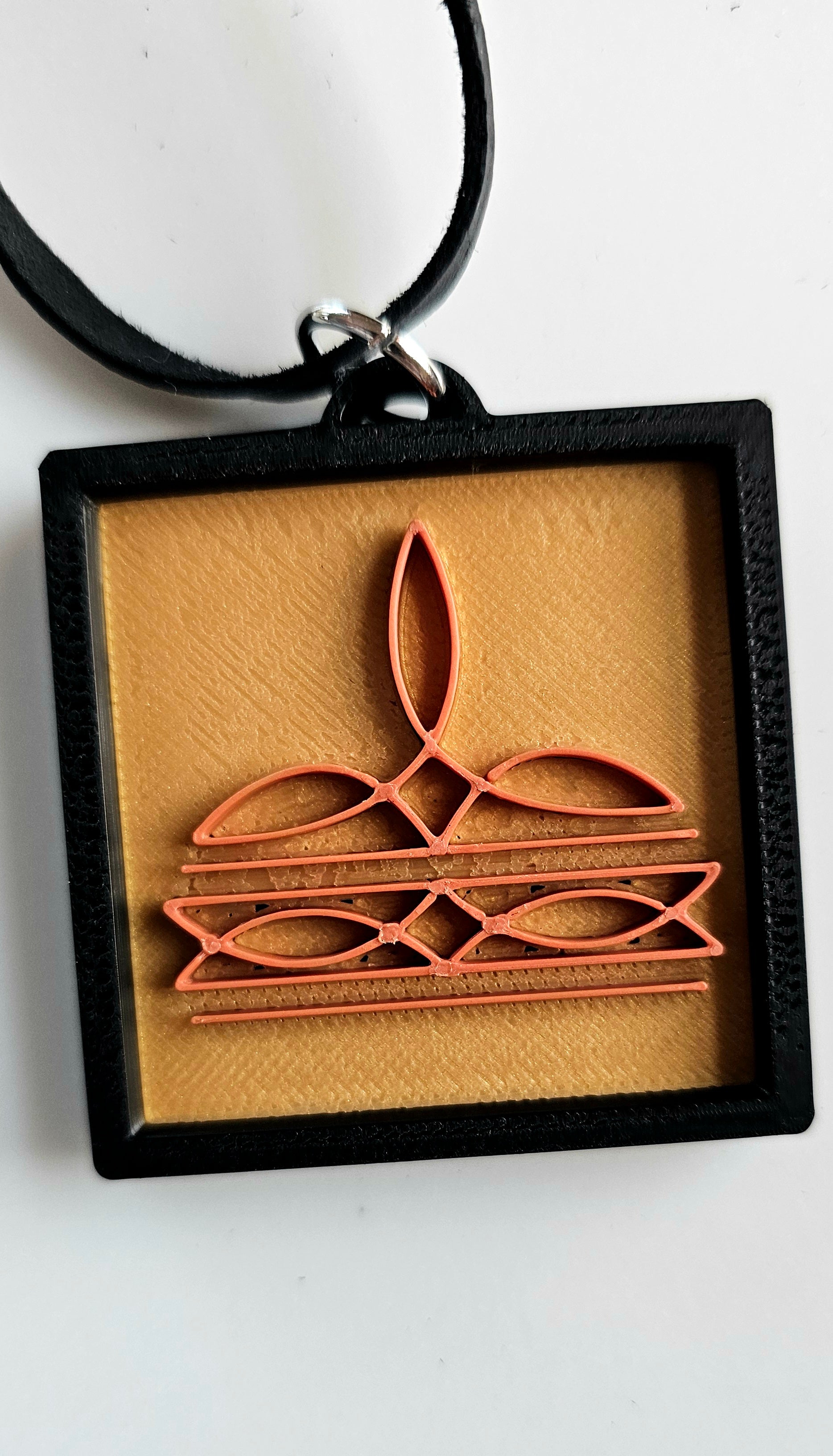 3D Print Picture Necklace on Deerskin Leather Western Bootstitch Made in America