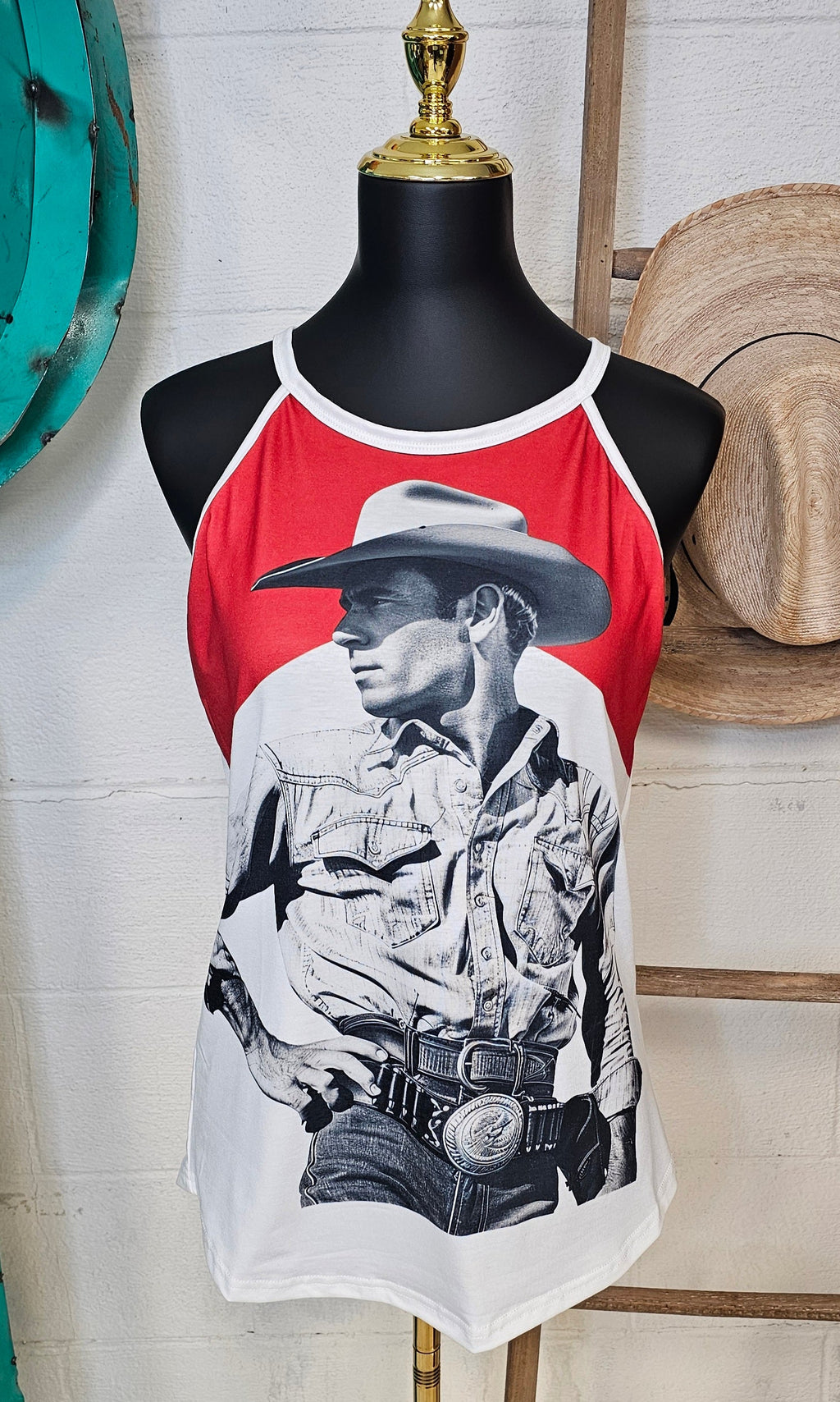 Baha Ranch Black White Cowboy Vintage Tank Top