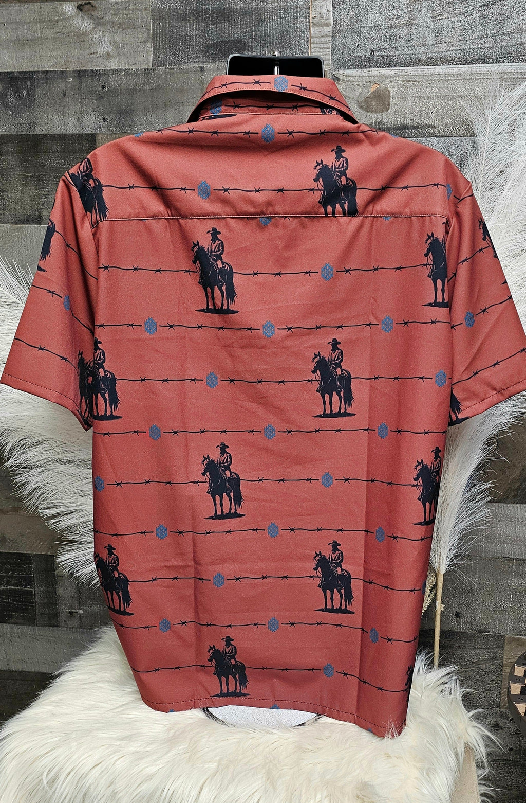 Baha Ranch Brown Saddle Up Western Hawaiian Shirt Made in America