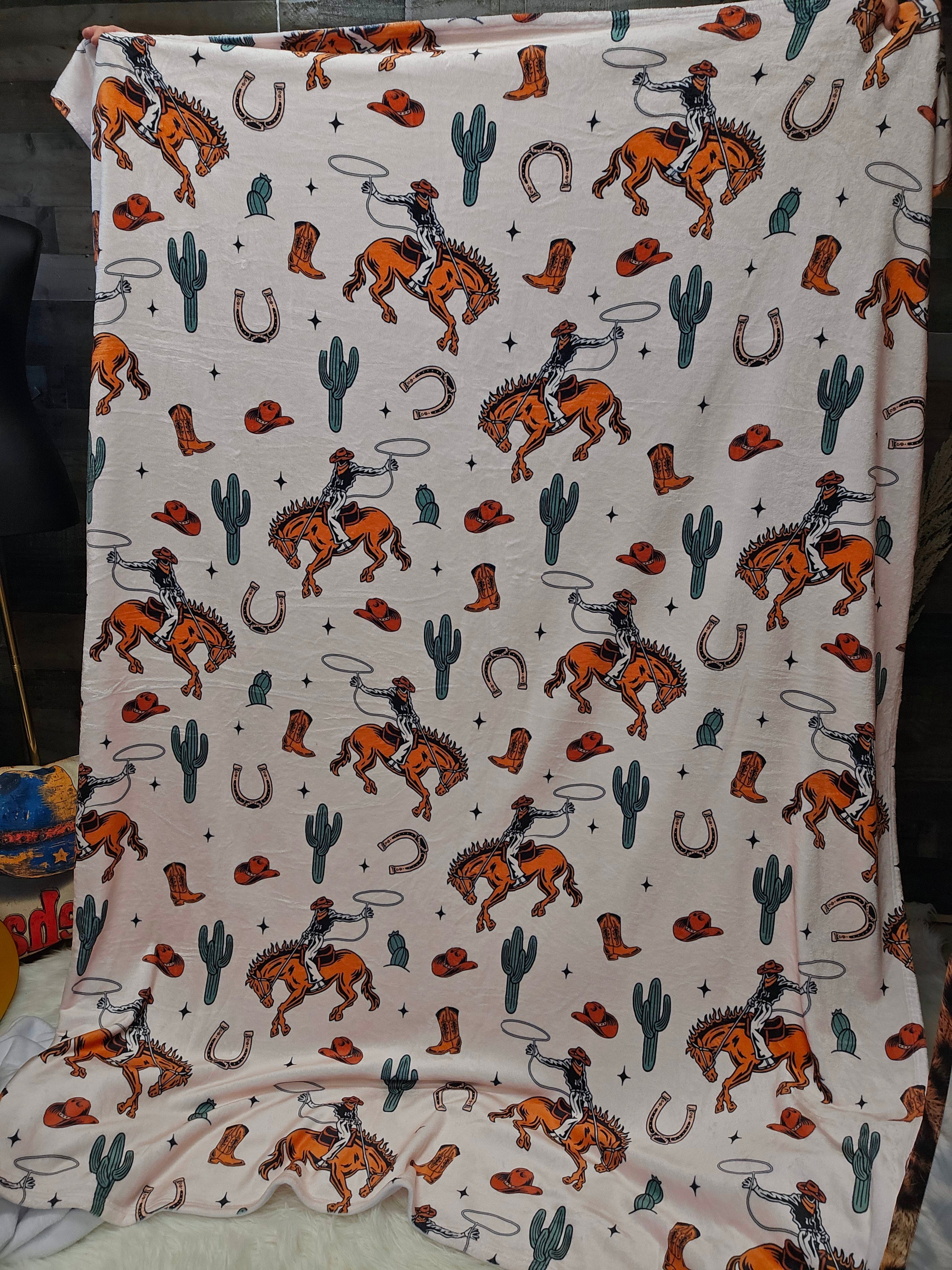 Baha Ranch Rodeo Cowboy Throw Blanket Ultra-Soft Micro Fleece Blanket 60" x 80" Made in America