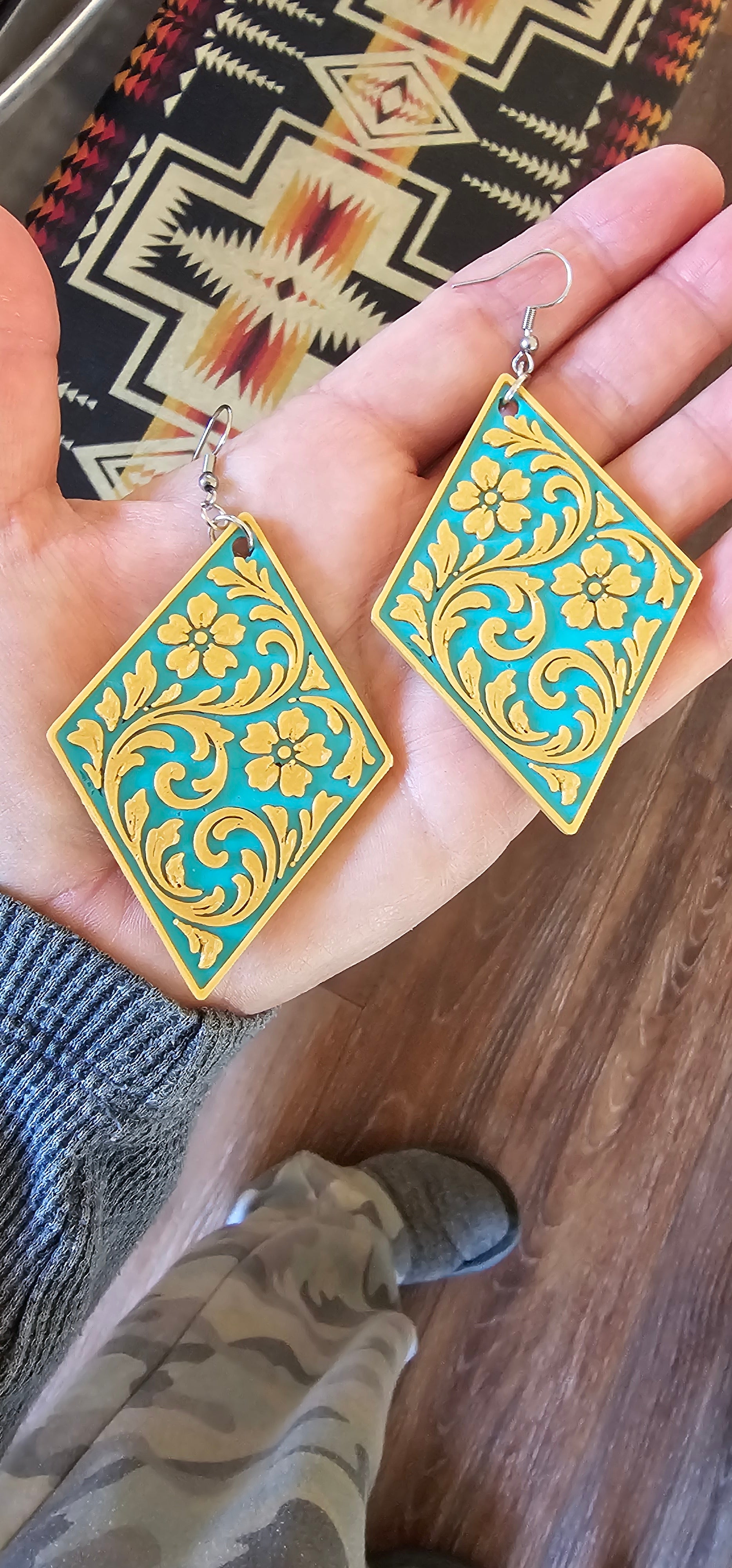 3D Print Western Tooled Floral Earrings Made in America Choice of Colors