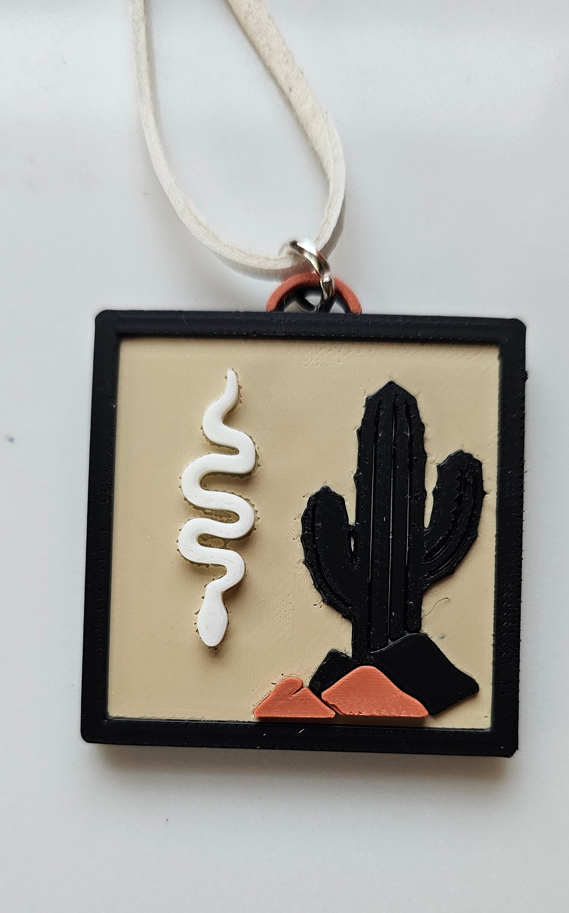 3D Print Picture Necklace on Deerskin Leather Western Bull Skull Desert Cactus Made in America