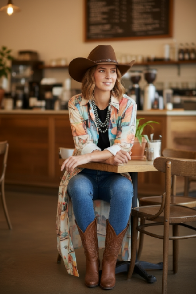 Baha Ranch Colores de Mexico Pictures of the Southwest Button-Up Long Sleeve Shirt Dress Duster