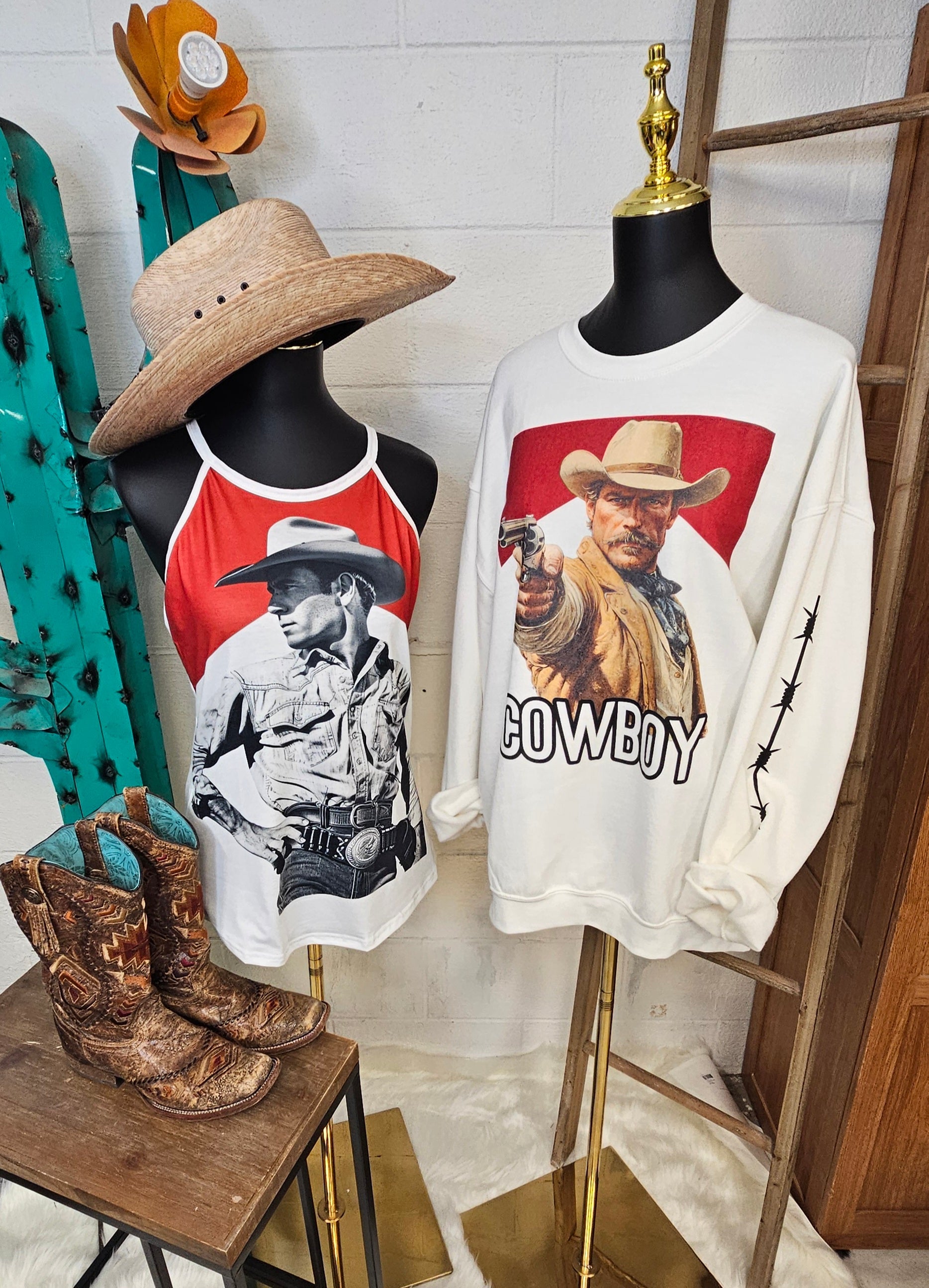Baha Ranch Black White Cowboy Vintage Tank Top