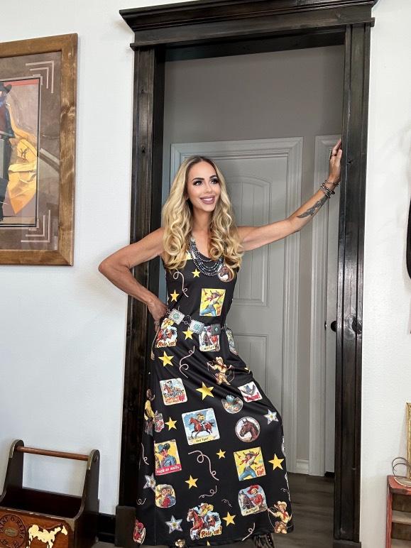 Baha Ranch Vintage Cowgirl Collage Western Sun Dress
