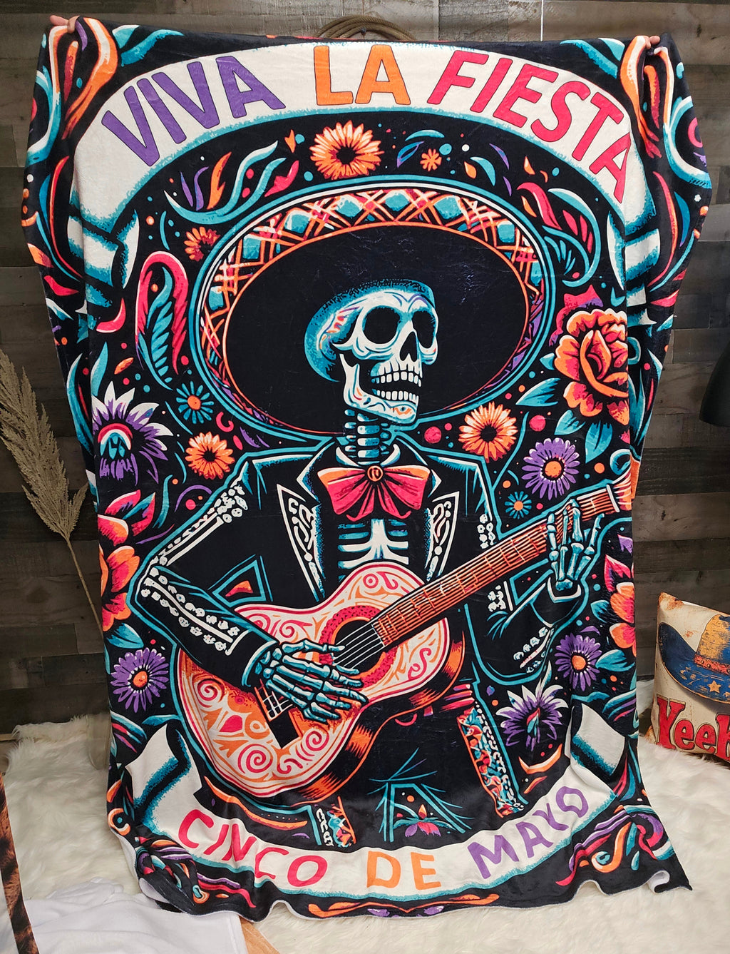 Baha Ranch Cinco De Mayo Dia de los Muertes Throw Blanket Ultra-Soft Micro Fleece Blanket 60" x 80" Made in America