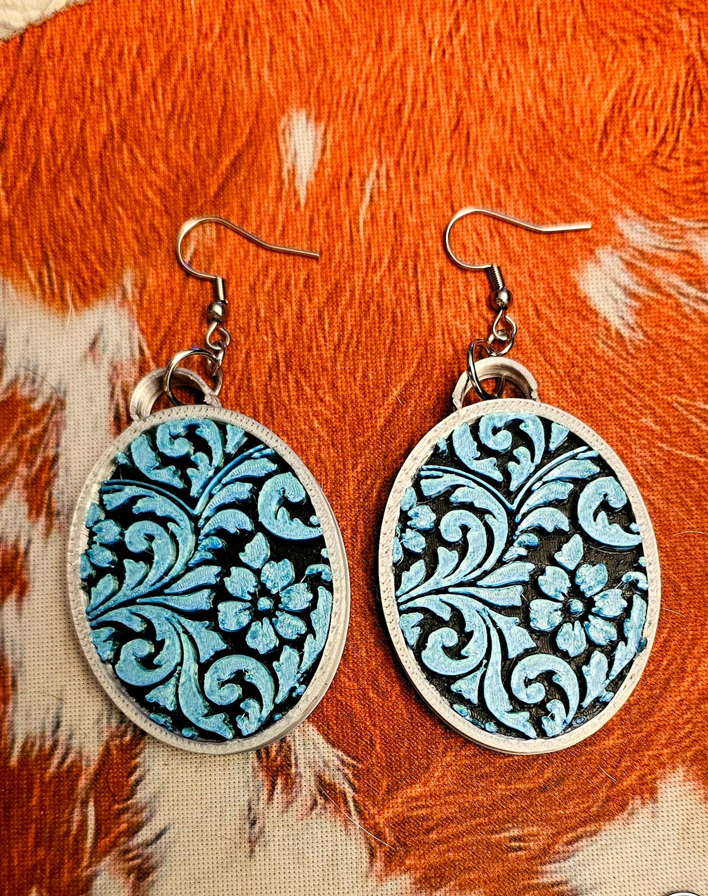 3D Print Western Tooled Turquoise  Earrings Made in America