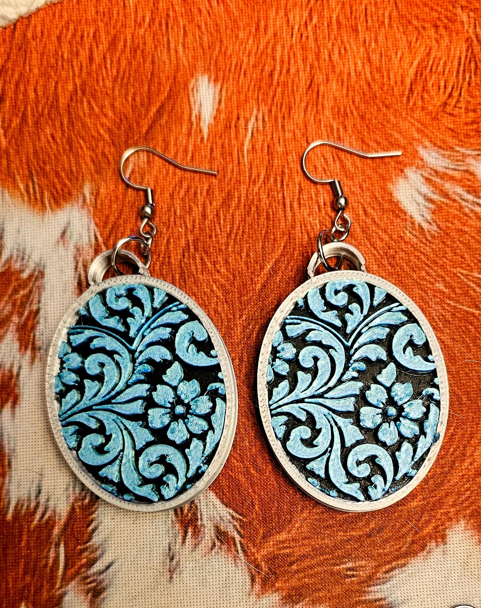3D Print Western Tooled Turquoise  Earrings Made in America
