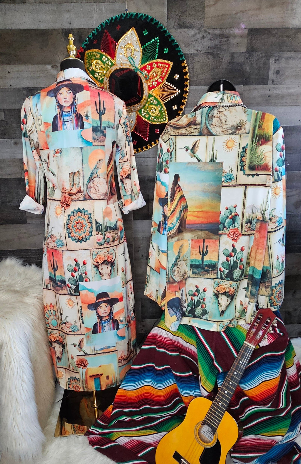 Baha Ranch Colores de Mexico Pictures of the Southwest Button-Up Long Sleeve Shirt Dress Duster