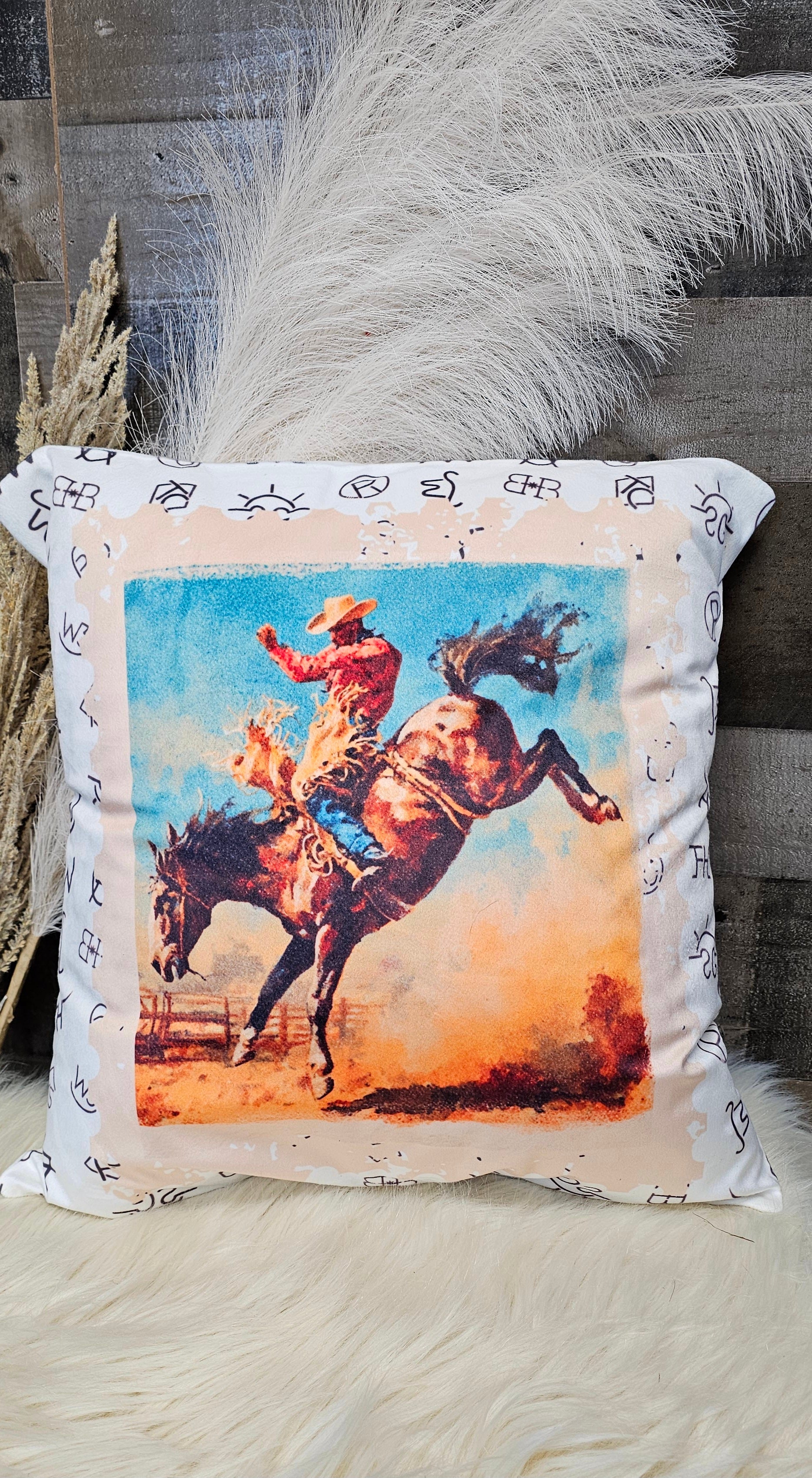 Baha Ranch Stamped Rodeo 2 Velvety Soft Pillow Case Made in America