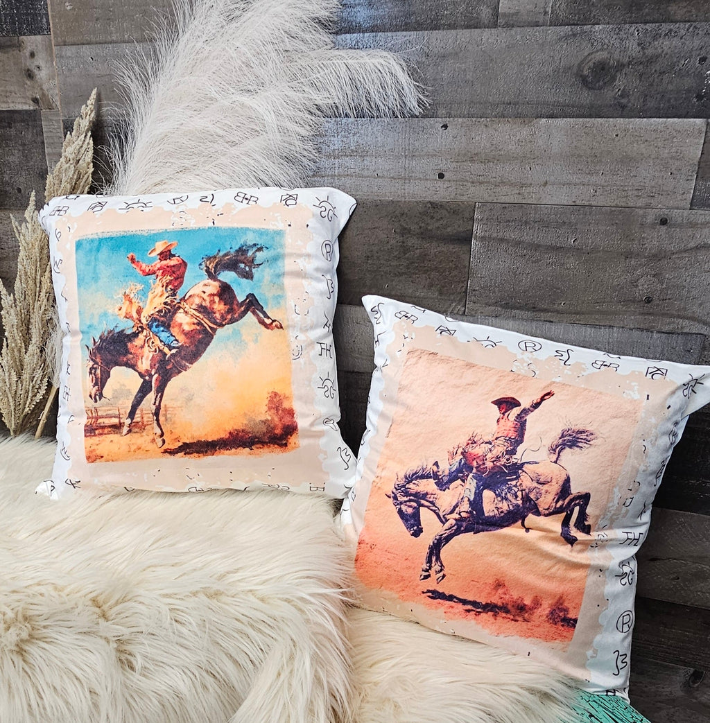 Baha Ranch Stamped Rodeo 2 Velvety Soft Pillow Case Made in America
