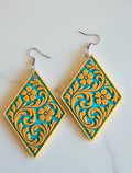 3D Print Western Tooled Mustard Gold on Turquoise  Earrings Made in America