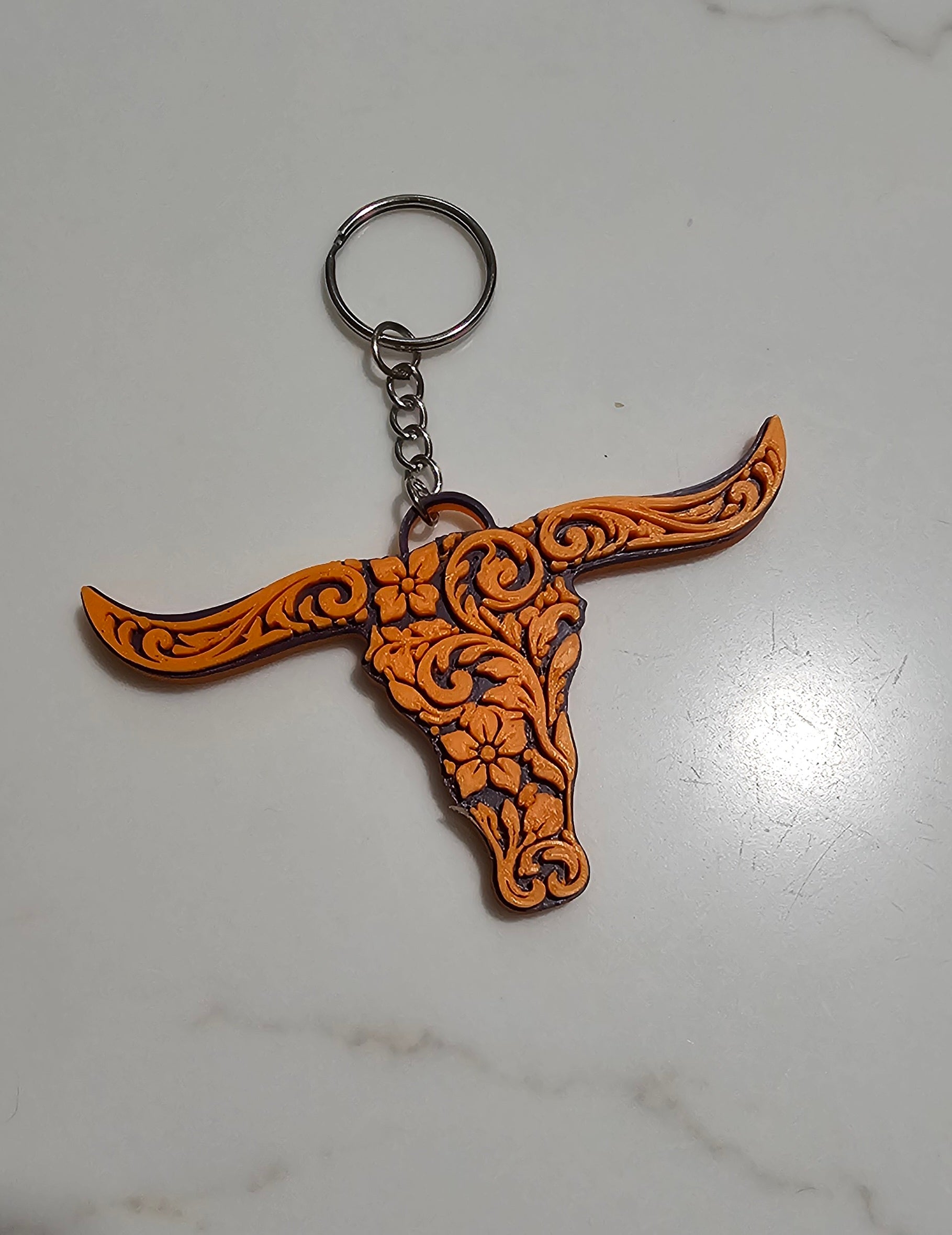 3d Print Tooled Longhorn Keychain or Purse Charm Ornament - Made in America - choice of colors