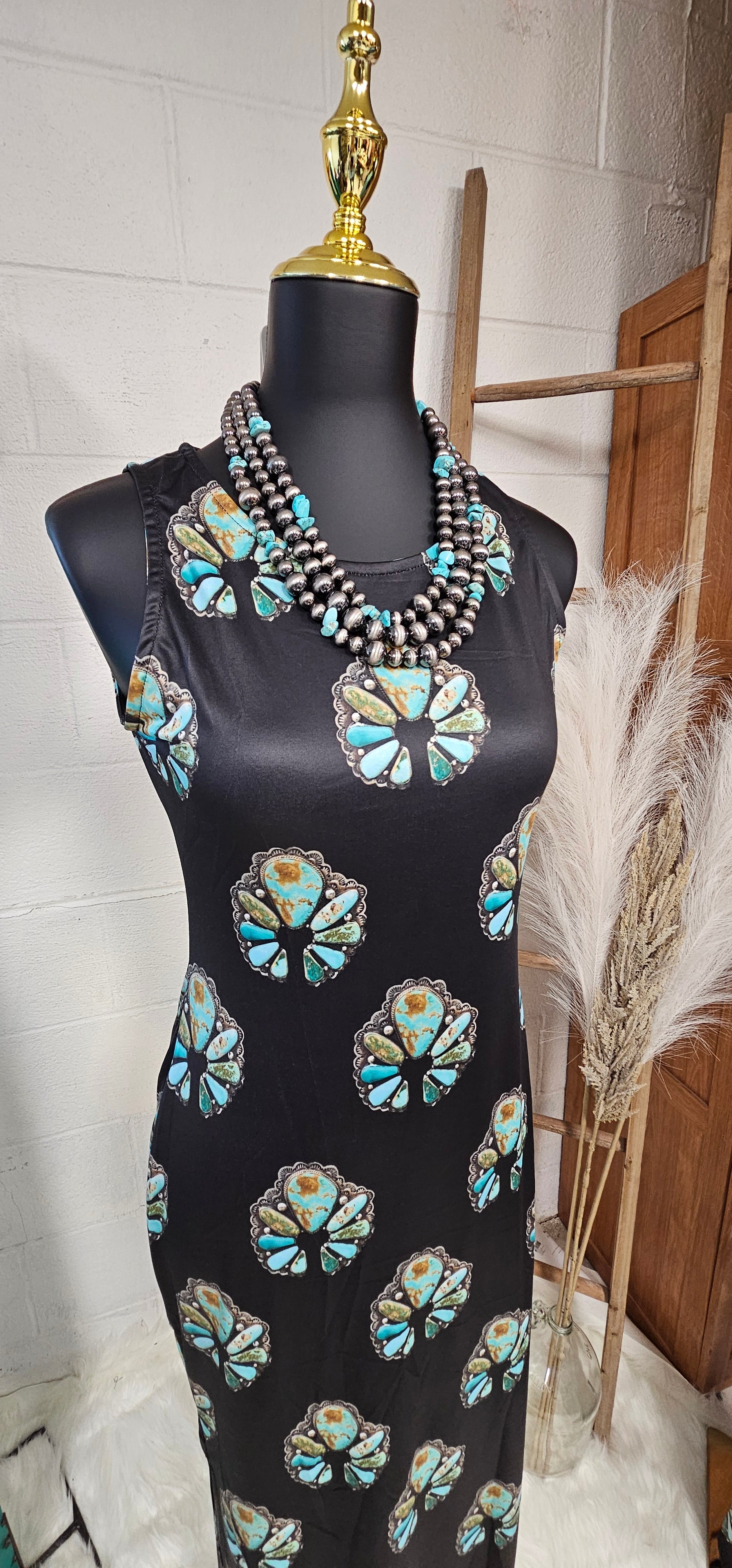Baha Ranch Turquoise Naja Sleeveless Bodycon Side Slit Maxi Dress