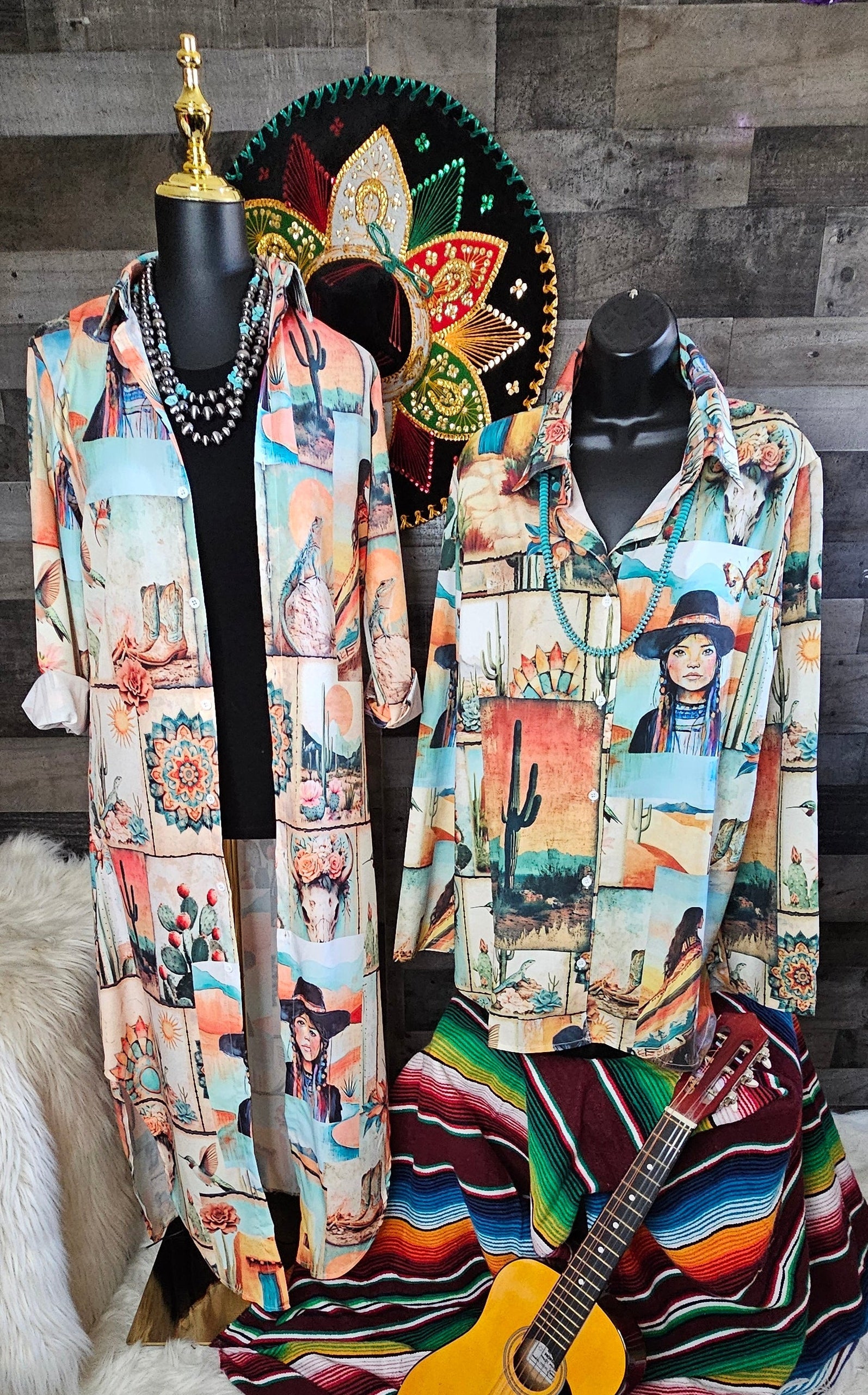 Baha Ranch Colores de Mexico Pictures of the Southwest Button-Up Long Sleeve Shirt Dress Duster